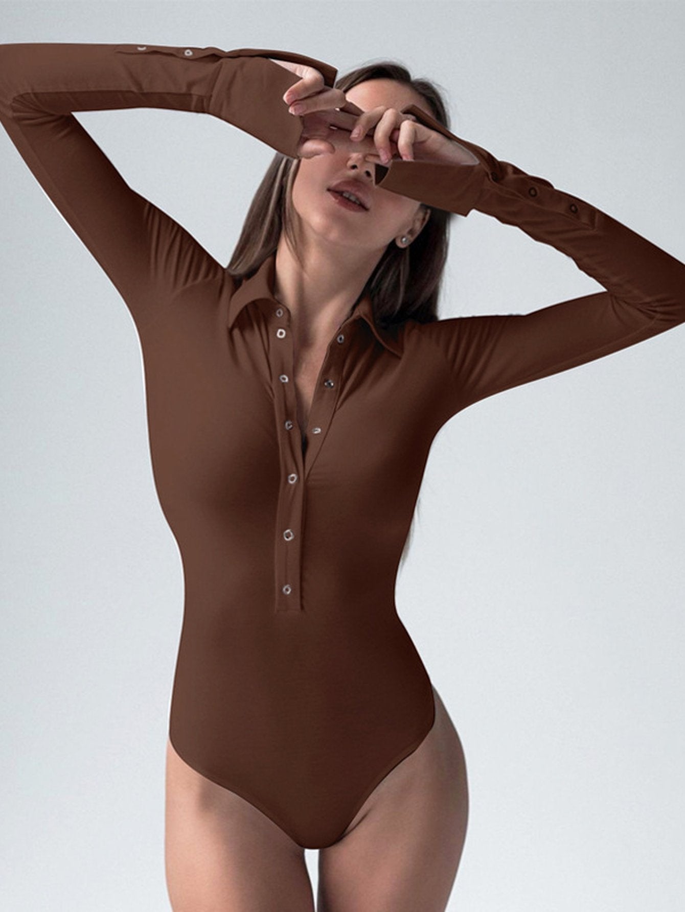 Ribbed Long Sleeve Button Up Bodysuit