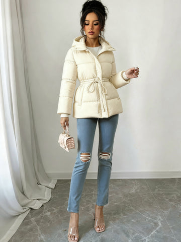 Cinched Waist Hooded Puffer Jacket