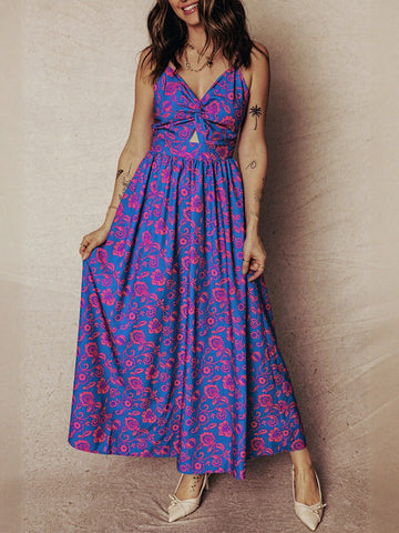 Floral Twist Front Cutout Maxi Dress