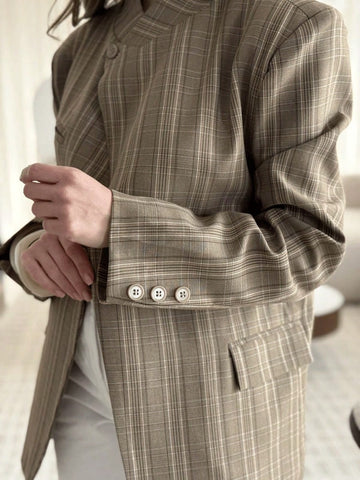Plaid Stand Collar Blazer Jacket
