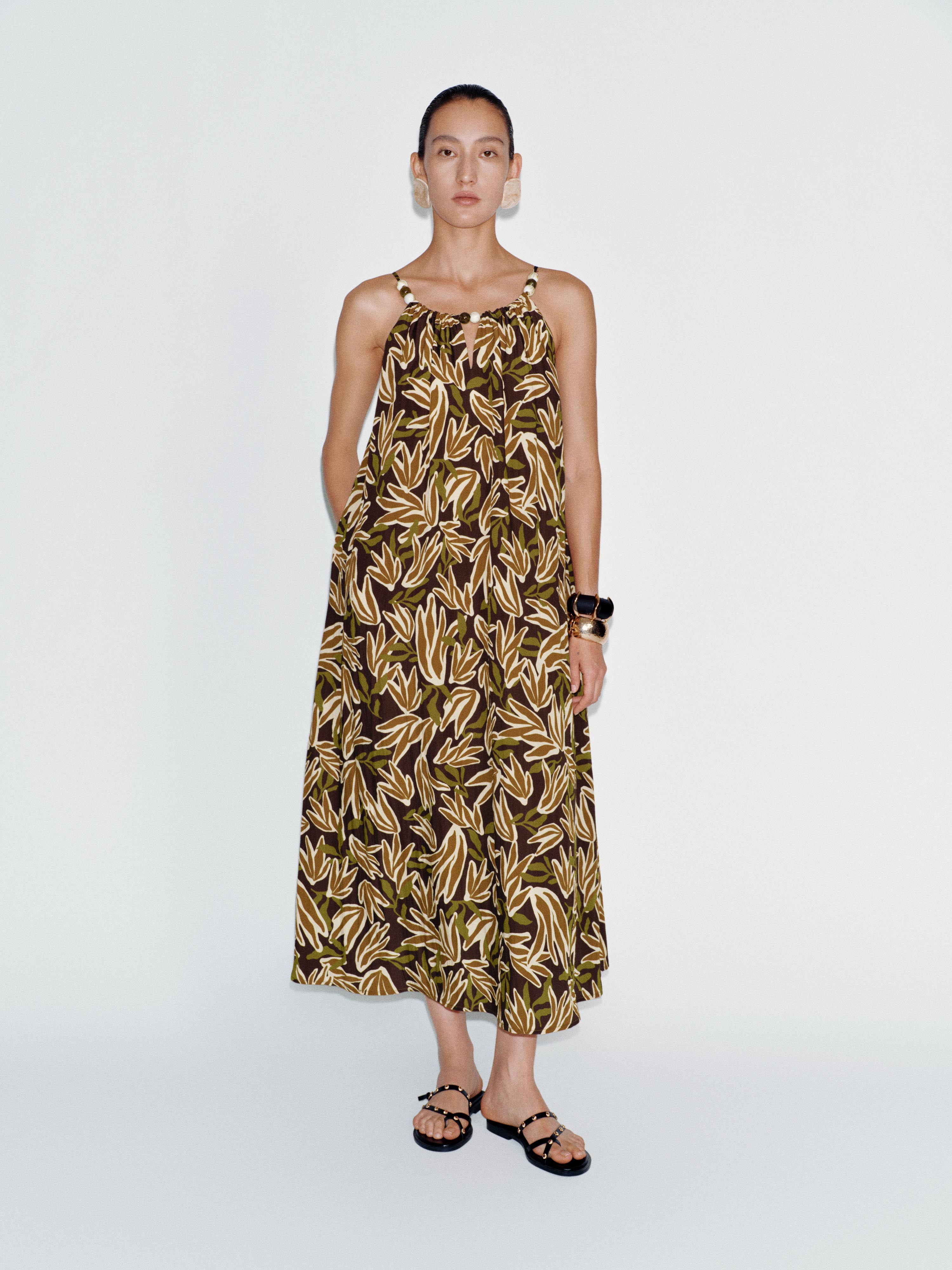 Urban Revivo Strappy Beaded Printed A-Line Midi Dresses