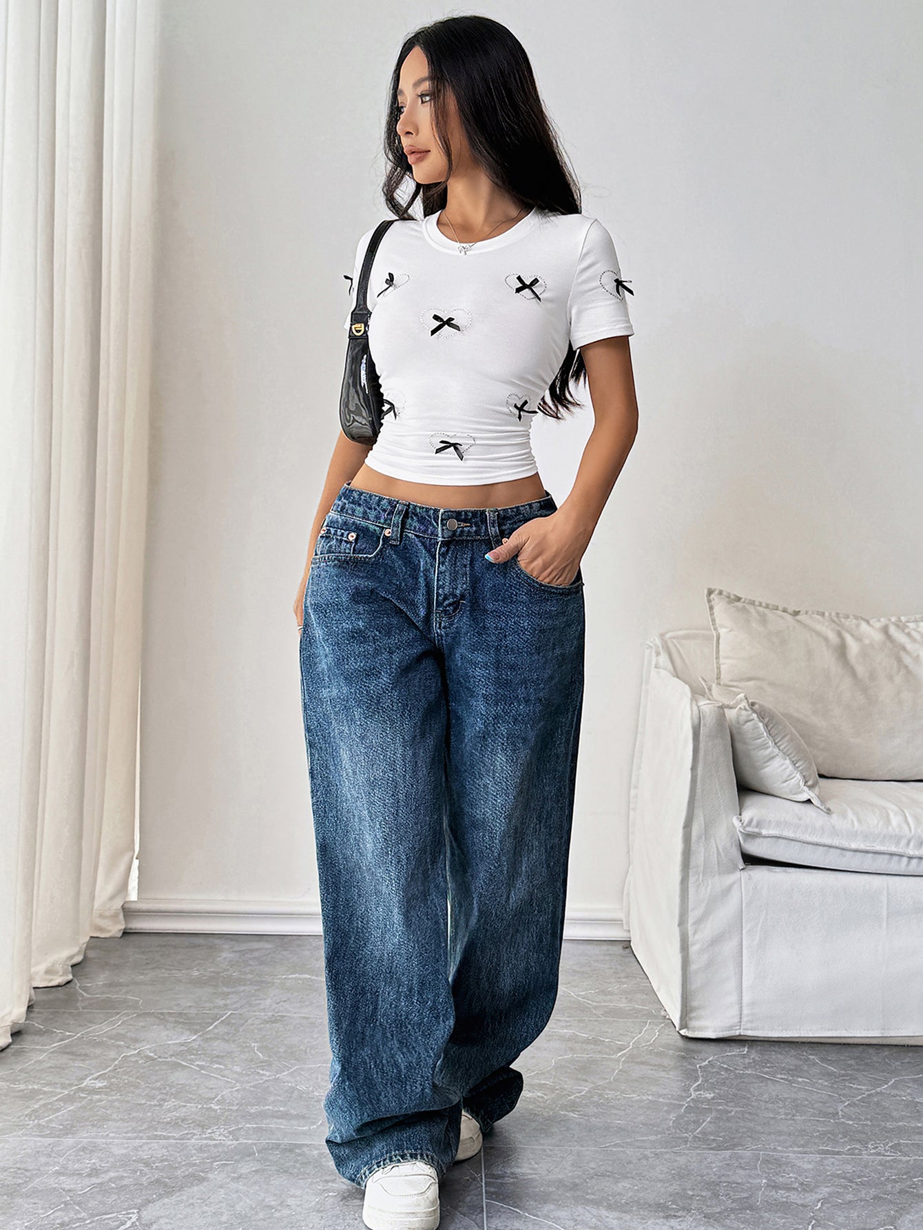 Cropped Heart-Bow Cute T-Shirt