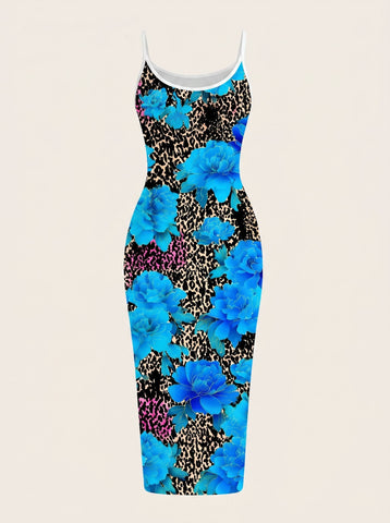 CAPRI Floral Print Sleeveless Bodycon Midi Dress