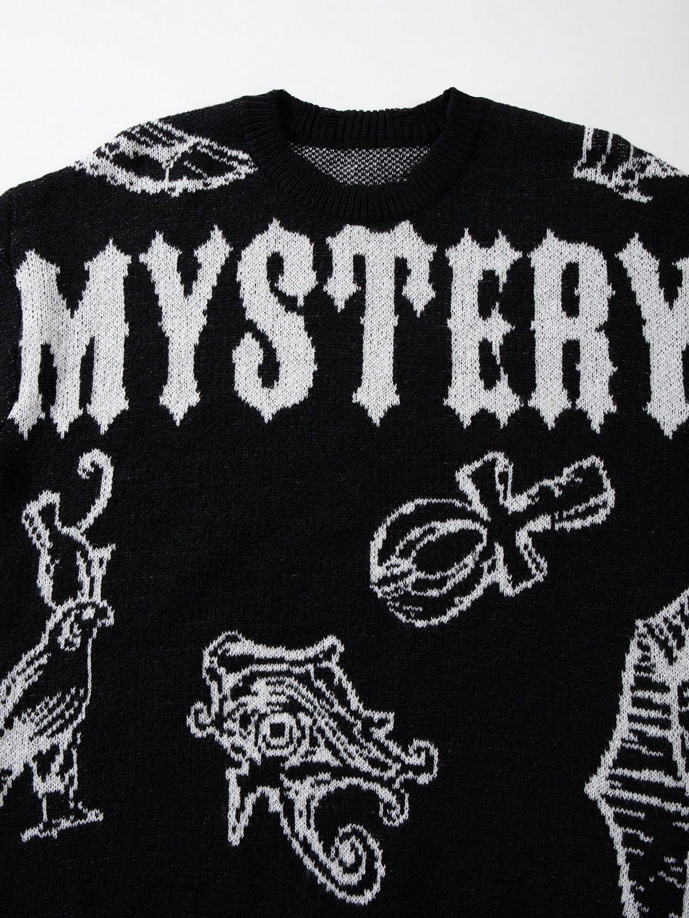 Oversized Graphic Distressed Knit Sweater