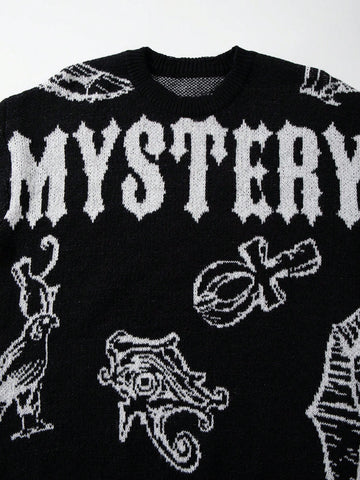 Oversized Graphic Distressed Knit Sweater