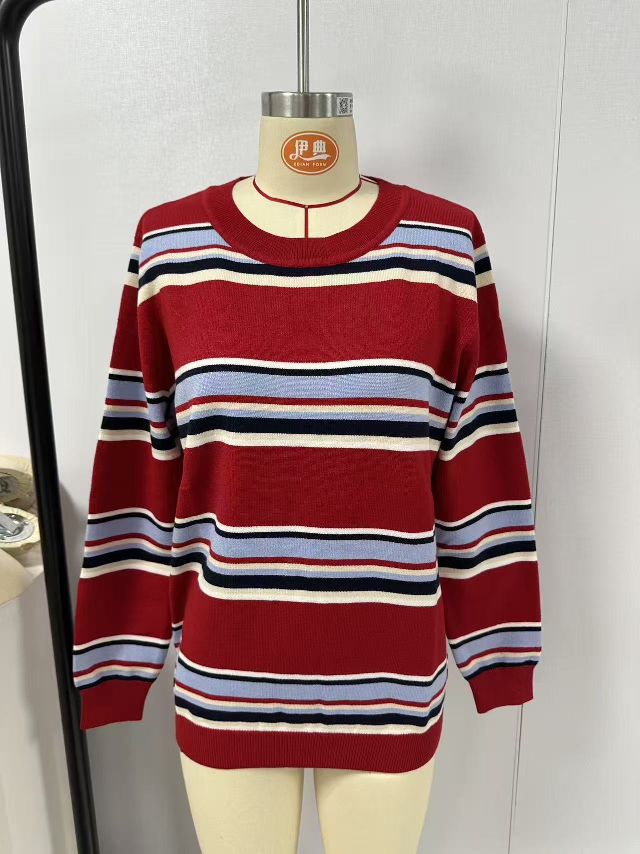 Casual Striped Crewneck Knit Sweater