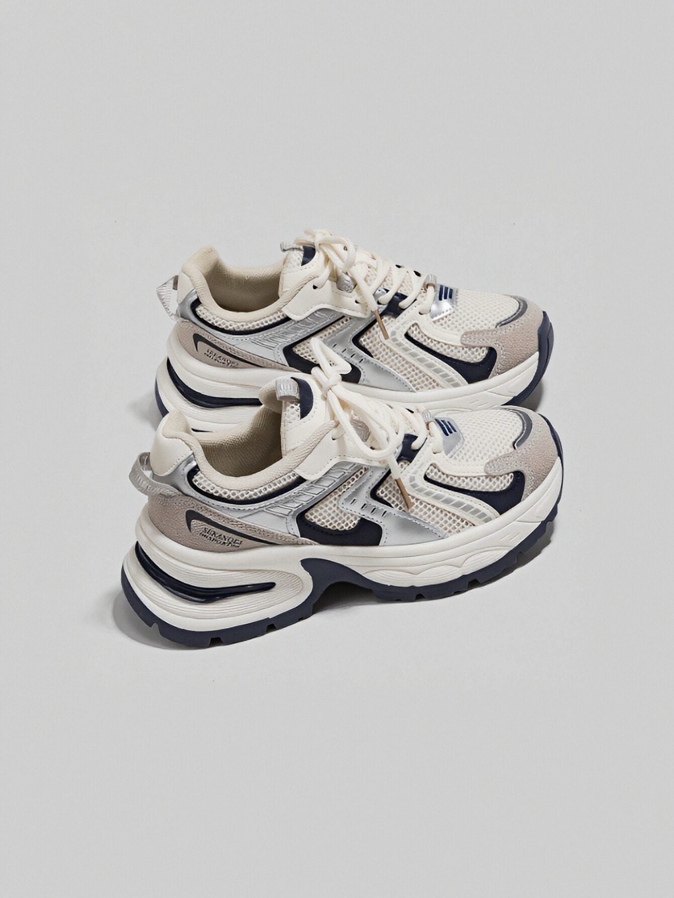 Chunky Sole Breathable Mesh Retro Sneakers-Milan Beige