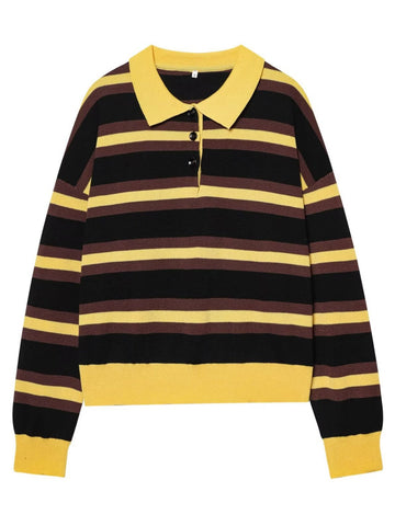 Oversized Striped Polo Collar Sweater
