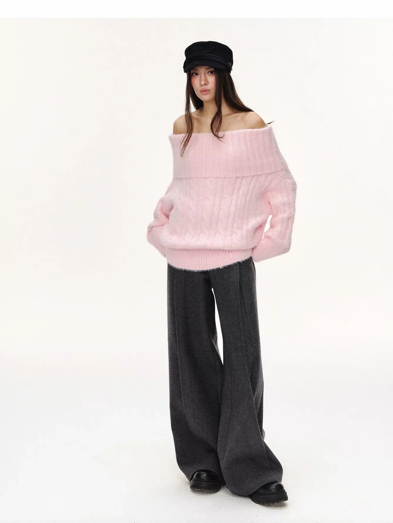 Cozy Off Shoulder Cable Knit Sweater