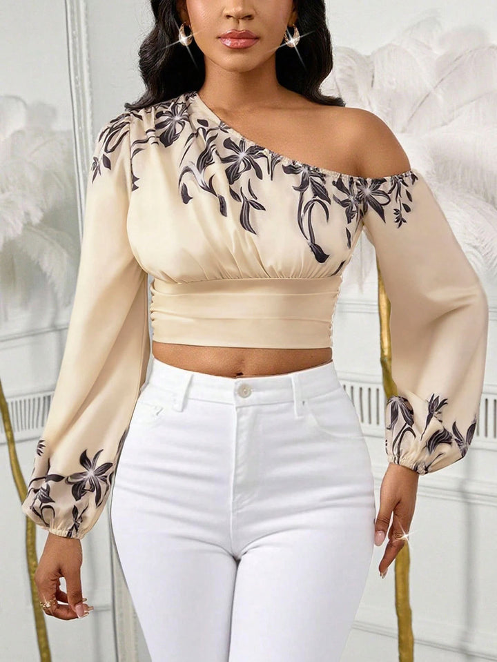 Floral Print One Shoulder Crop Top