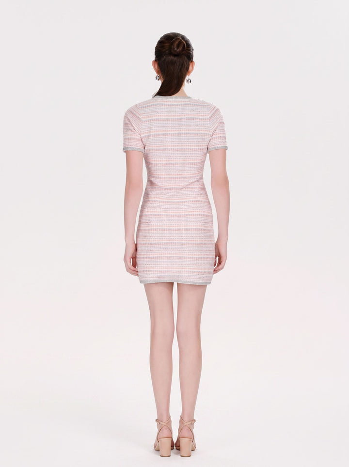 Elegant Tweed V Neck Mini Dress