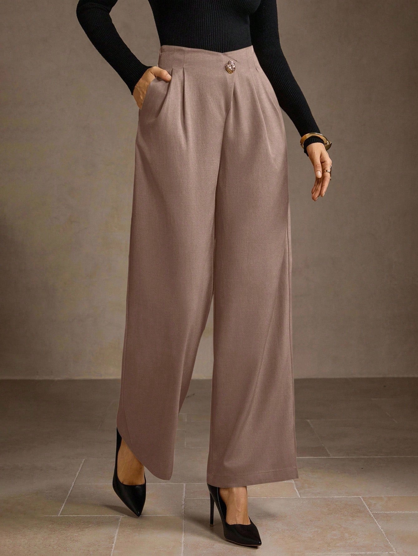 High-Waisted Pleated Wide-Leg Elegant Pants-Multicolor
