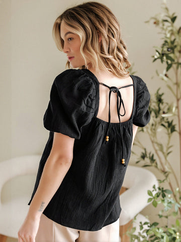 Crochet Trim Square Neck Blouse