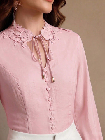 Floral Embroidered Button Down Blouse
