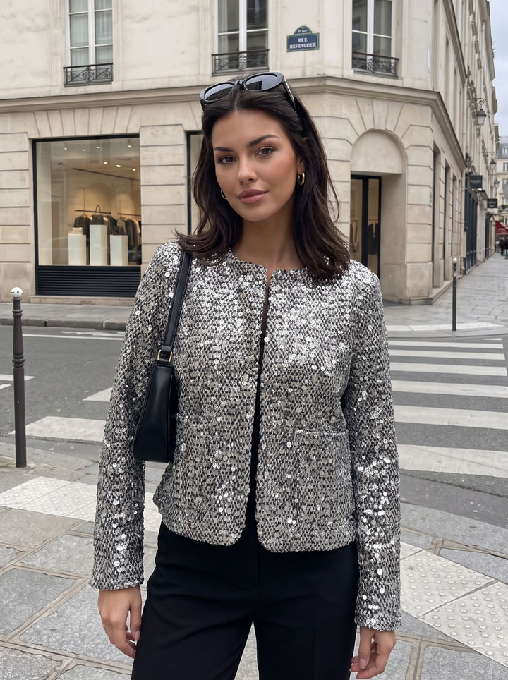 Sparkly Sequin Tweed Cropped Jacket