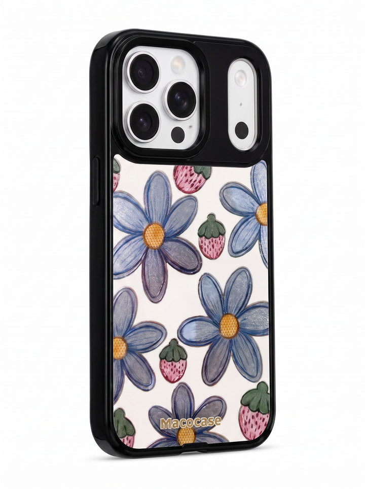 Blue Floral and Strawberry Pattern Phone Case