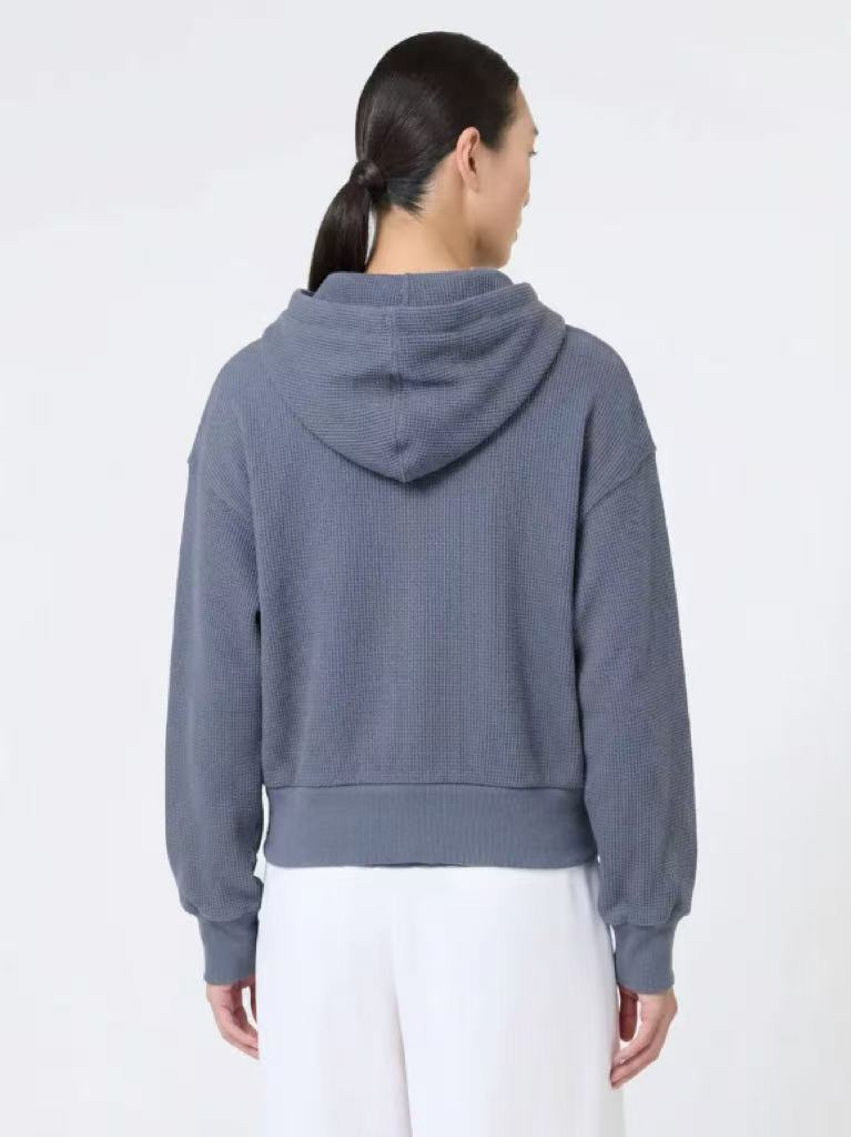 Waffle Knit Cropped Zip Hoodie