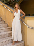 Elegant Pleated Halter Maxi Dress