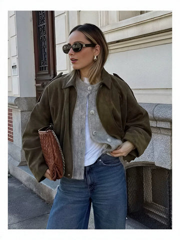 Oversized Suede Bubble Hem Jacket