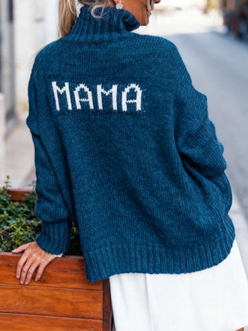 Graphic Mock Neck Layered Knit Sweater