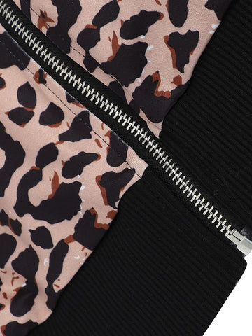 Leopard Print Zip Up Bomber Jacket