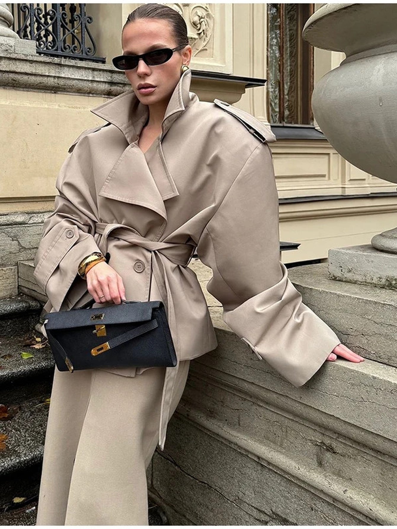 Oversized Belted Cropped Trench Coat