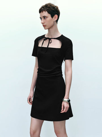 Urban Revivo Standard Sleeve Off-Shoulder Skater Dresses-Black