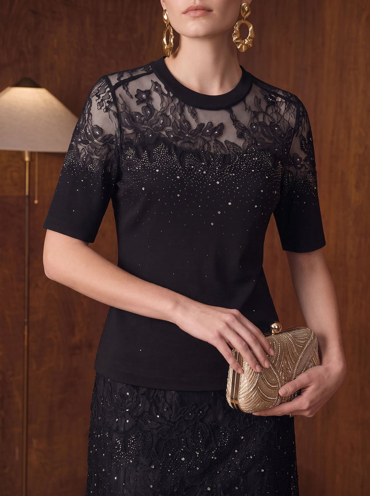 Embellished Lace Trim Knit Pullover