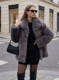 Luxurious Grey Faux Fur Coat