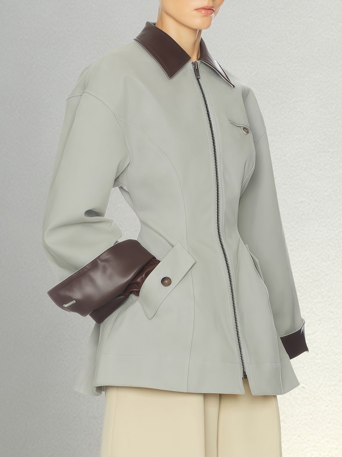 Tailored Contrast Collar Zip Up Jacket