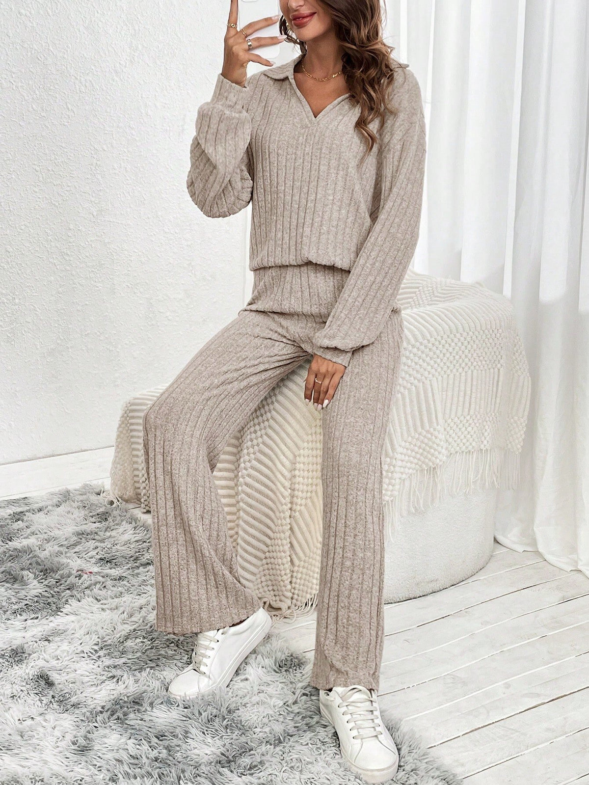 Cozy Ribbed Knit Lounge Pant Set
