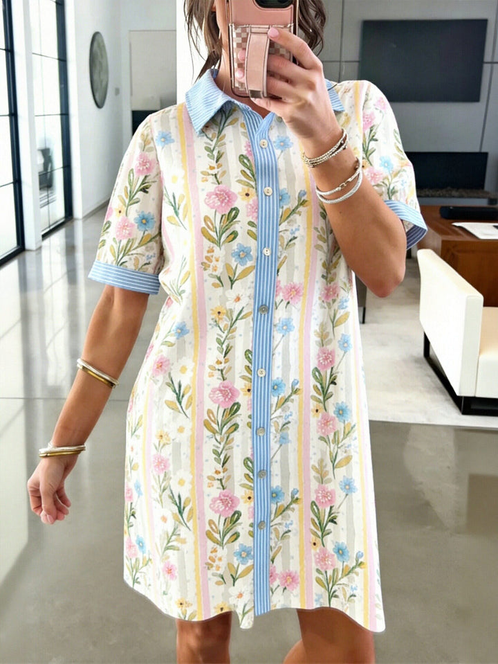 Floral Striped Button Down Dress