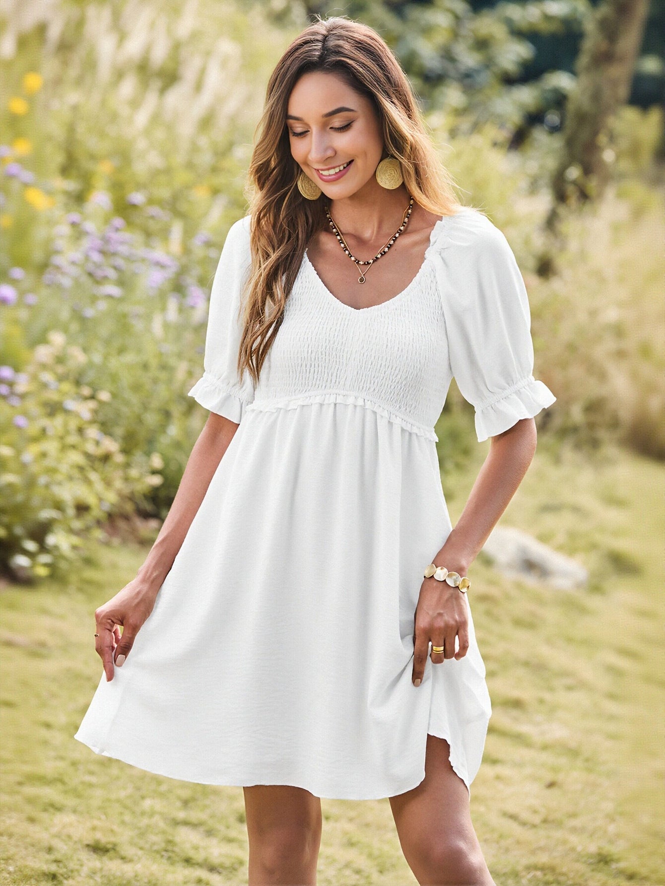 Off The Shoulder Smocked Mini Dress