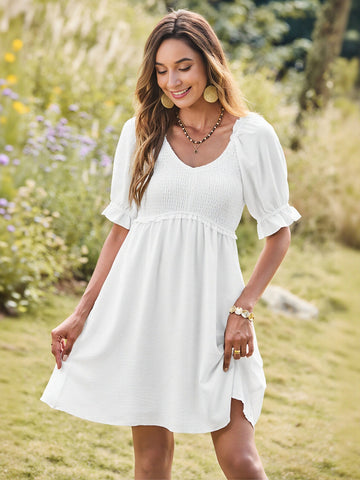 Off The Shoulder Smocked Mini Dress