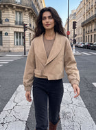 Oversized Collar Belted Cropped Jacket