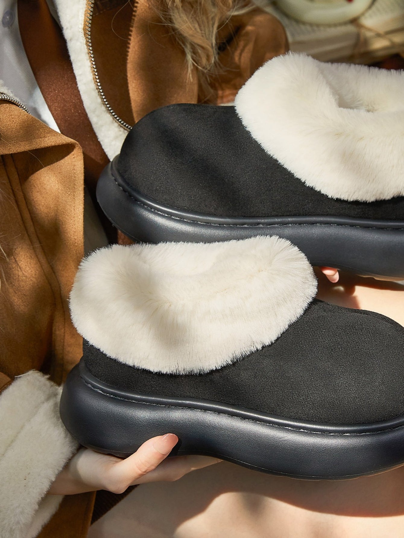 Fuzzy Platform Suede Ankle Boots