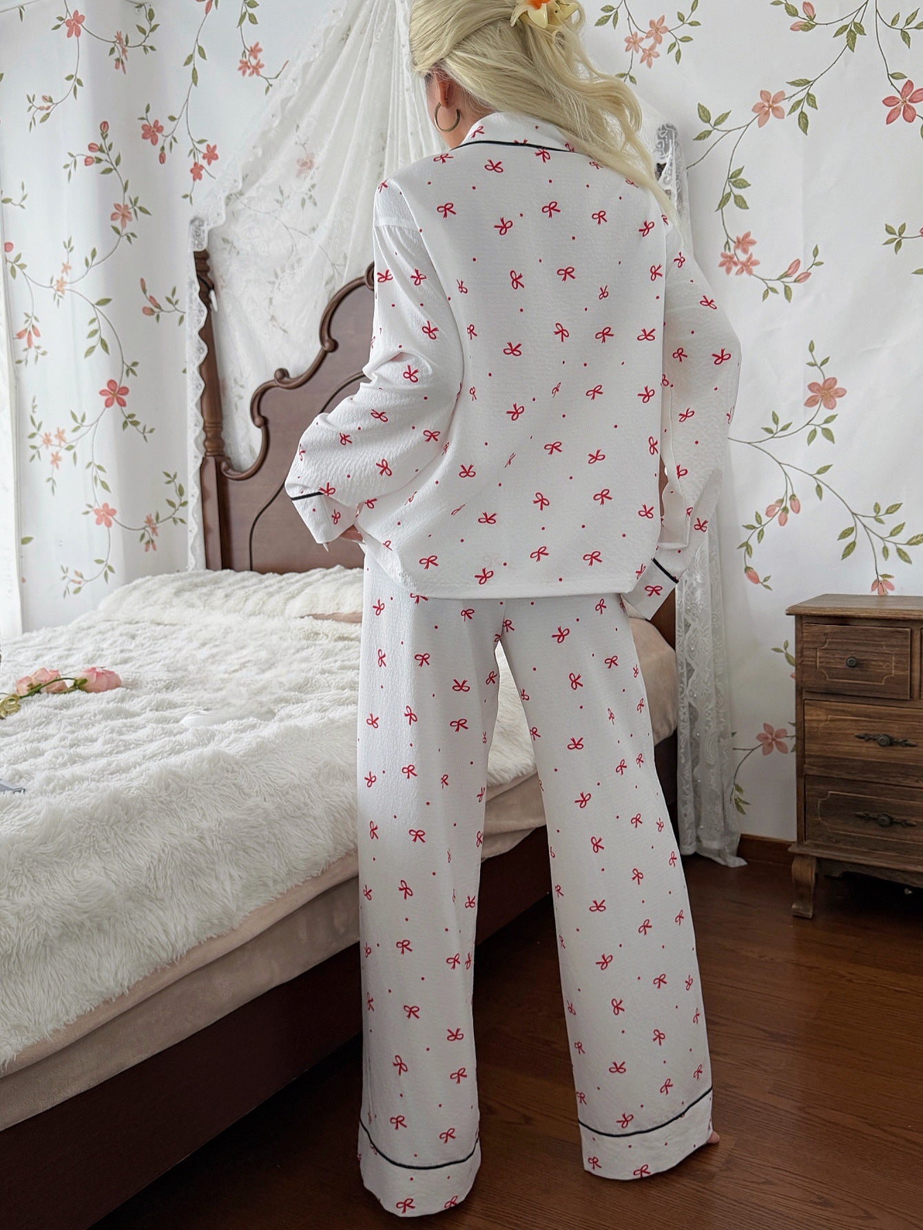 Cozy Bow Print Pajama Lounge Set