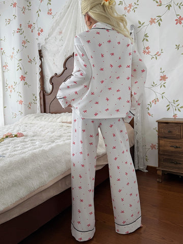 Cozy Bow Print Pajama Lounge Set