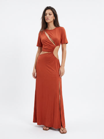 Asymmetric Cutout High Slit Modern Maxi Dress