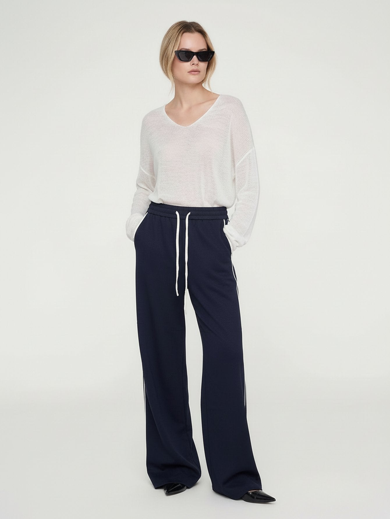 Contrast Trim Drawstring Trousers