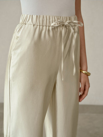 Satin Drawstring High Waisted Wide Pants