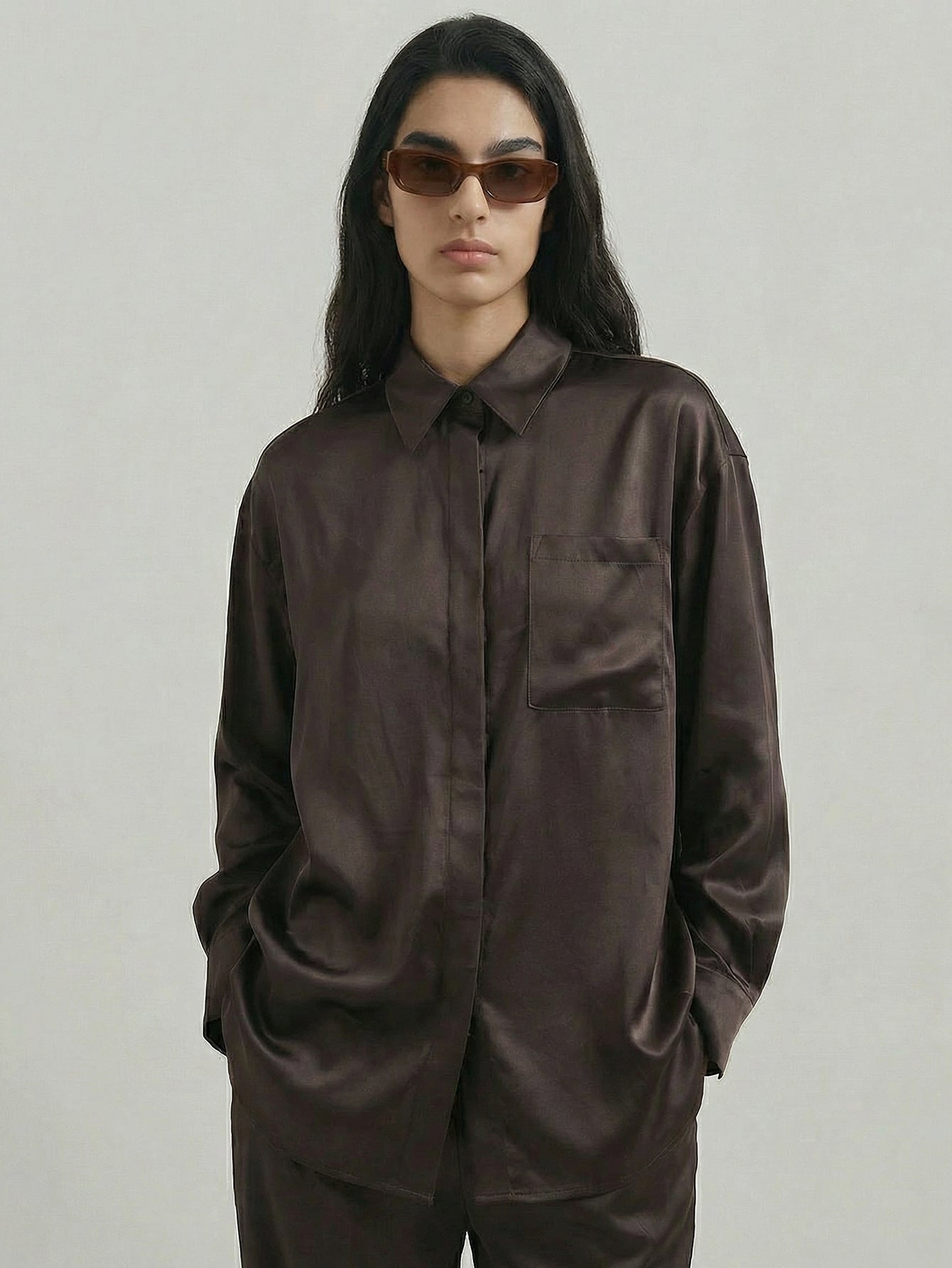 SAÏA Oversized Elegant Shirt-Brown