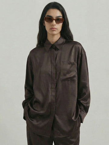 SAÏA Oversized Elegant Shirt-Brown