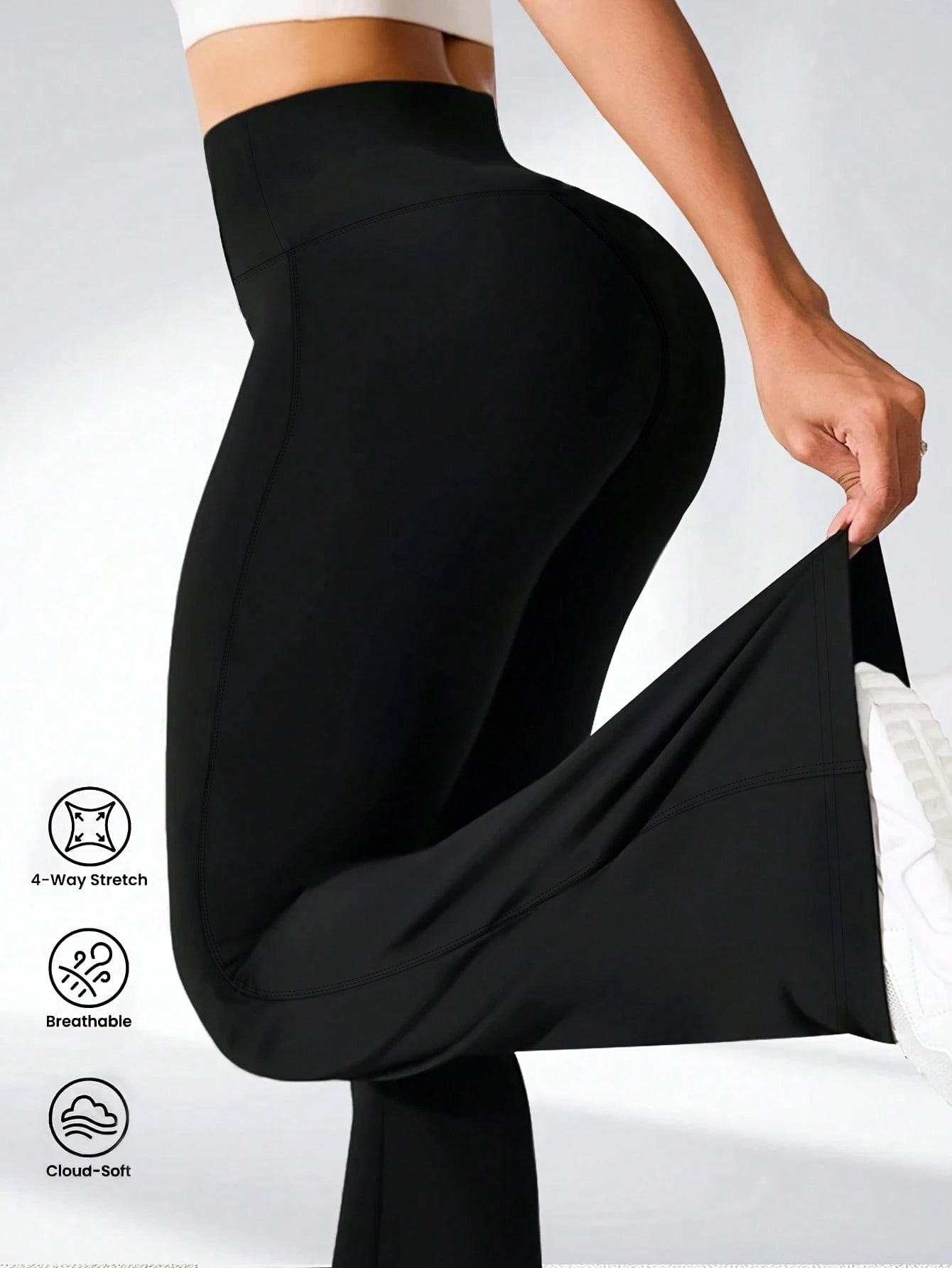 High-Waisted Compression-Fit Flared-Leg Toned Pants-Black