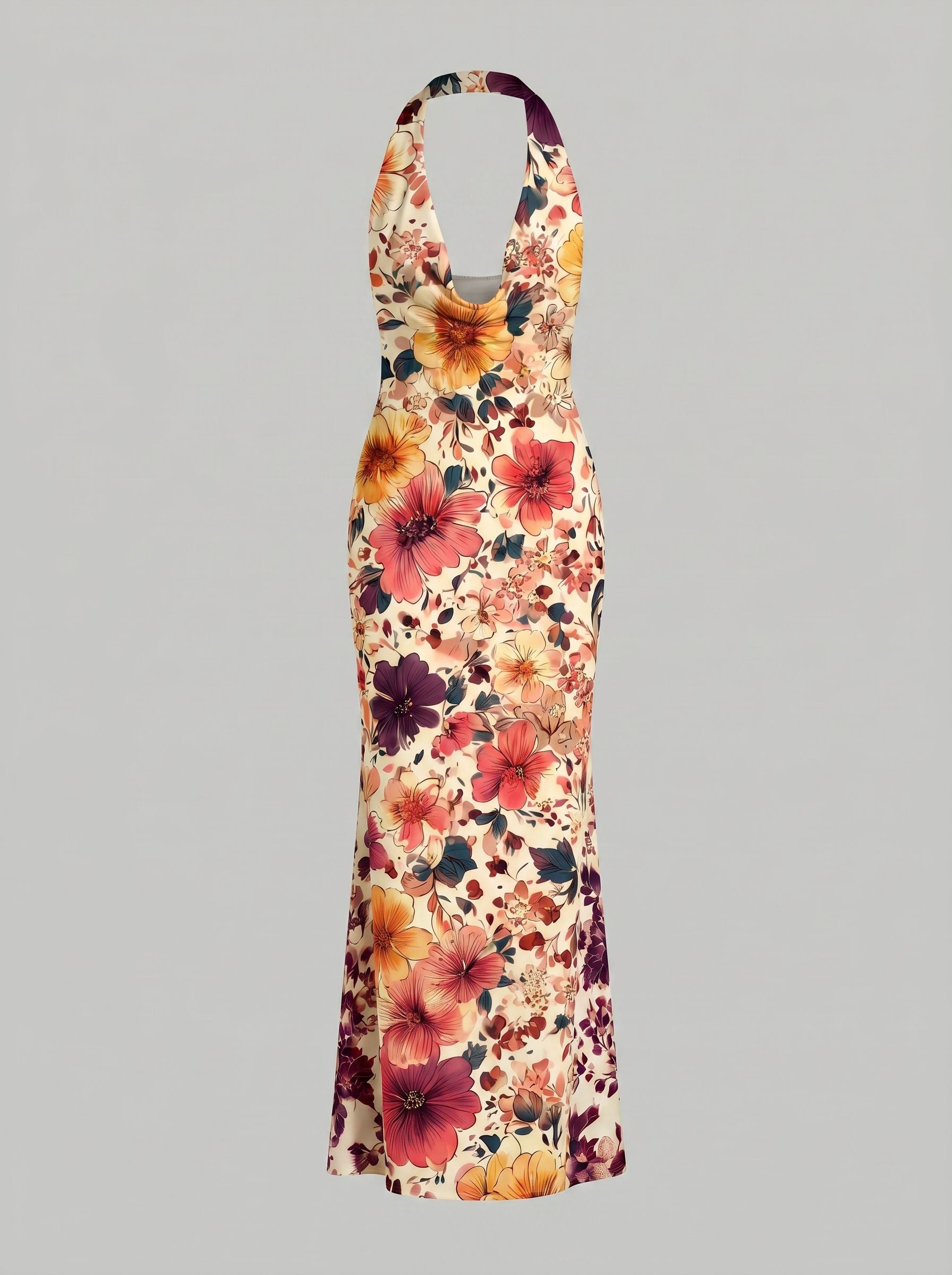LILA Floral Print Cowl Neck Bodycon Midi Dress