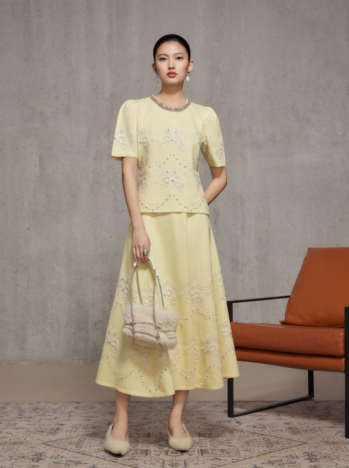 Elegant Embroidered Bow A Line Skirt