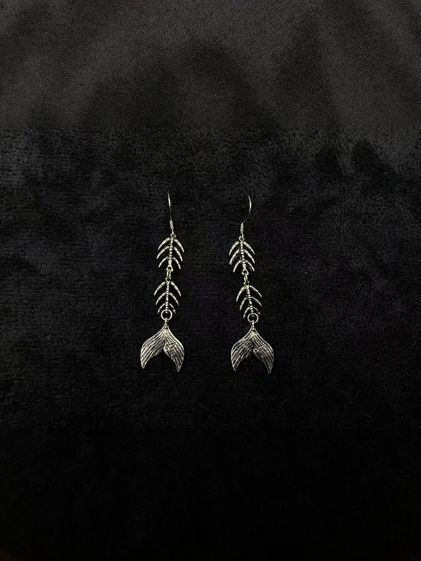Edgy Gothic Fish Bone Dangle Earrings
