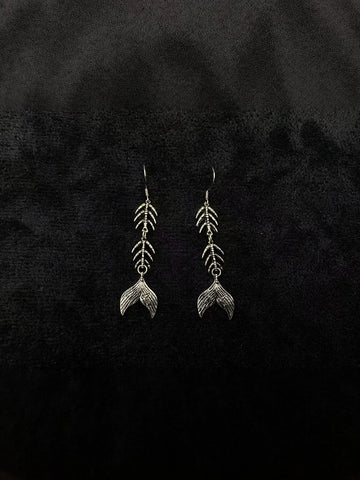 Edgy Gothic Fish Bone Dangle Earrings