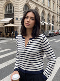 Classic Striped Crewneck Knit Cardigan
