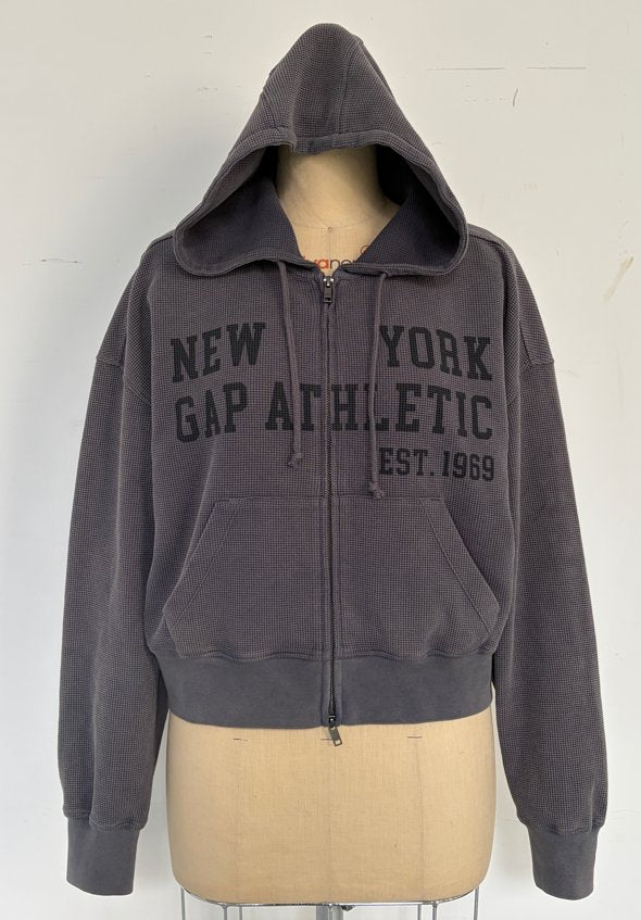 Waffle Knit Cropped Zip Hoodie